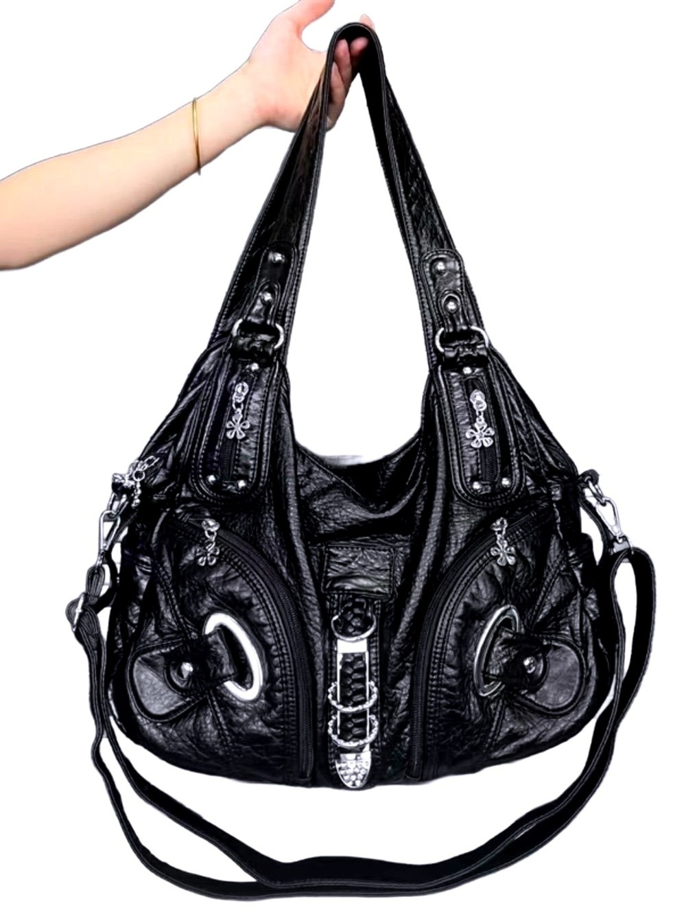 New -Gorgeous -Faux Leather Slouch Bag w/Beautiful Silver Accents
